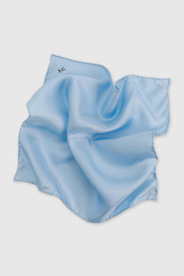 Scabal Light Blue 100% Silk Handmade Pocket Square