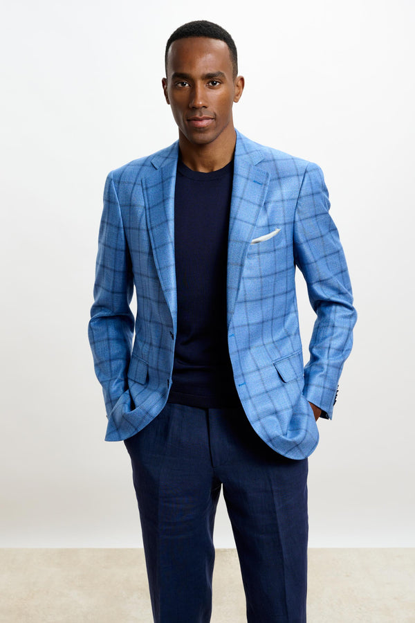scabal Light Blue Check Soho Jacket Taormina
