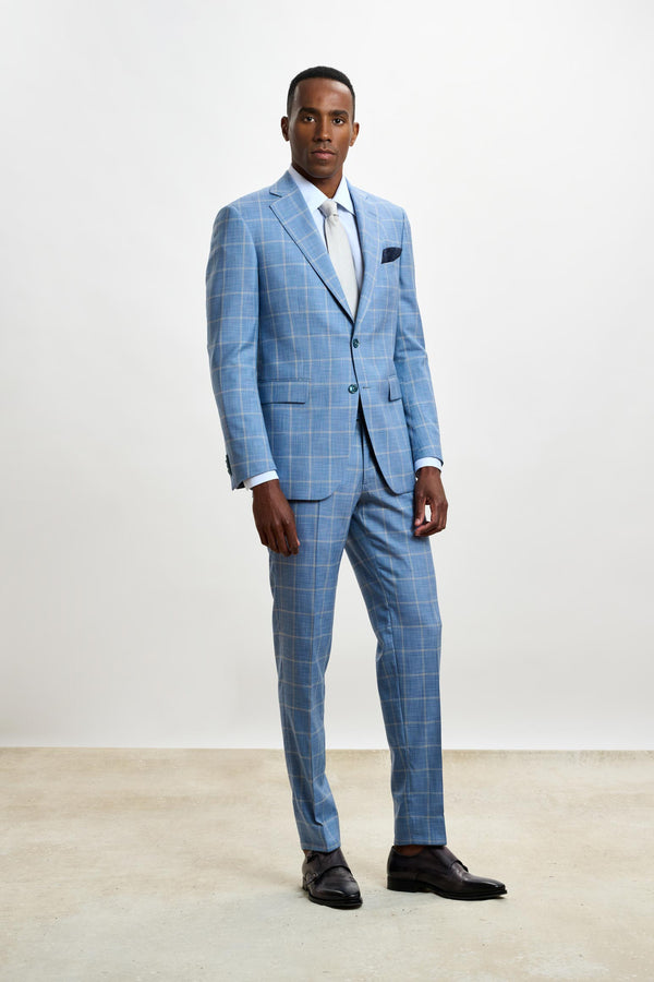 Scabal Light Blue Check Soho Suit Sleek