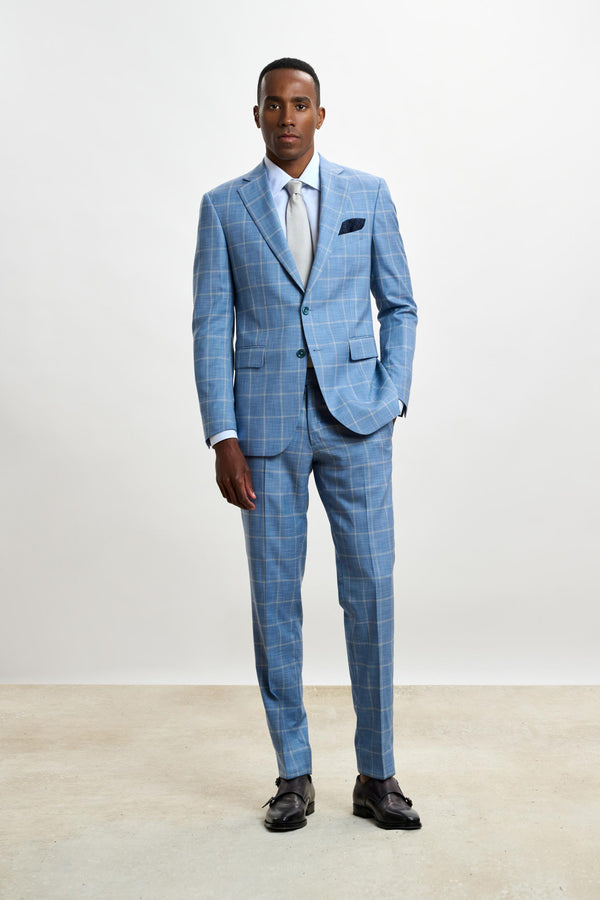 Scabal Light Blue Check Soho Suit Sleek