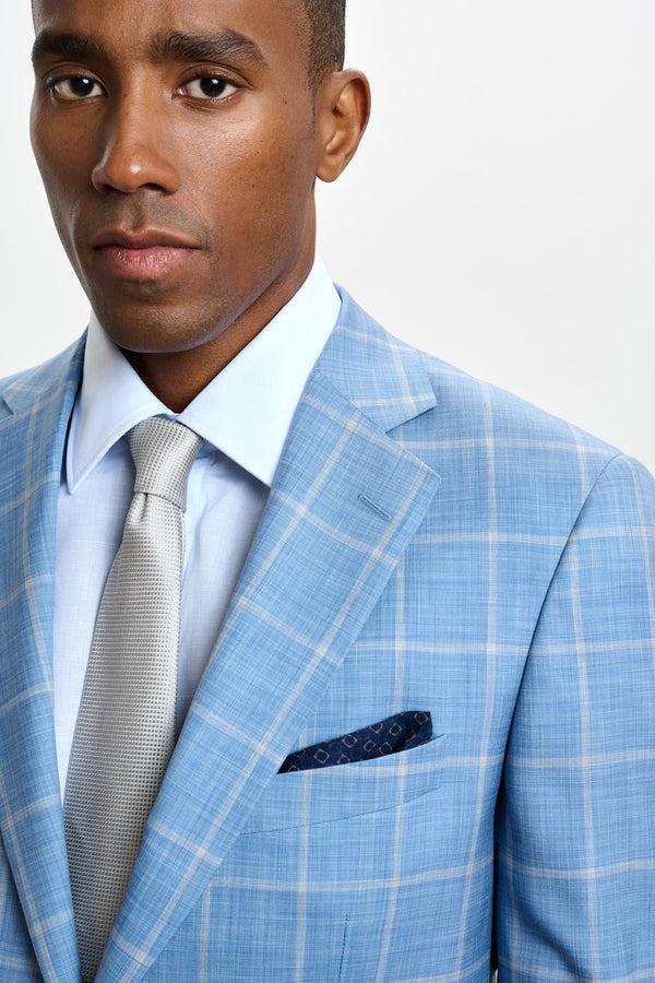 Scabal Light Blue Check Soho Suit Sleek