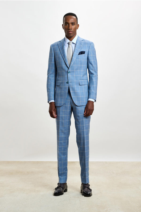 scabal Light Blue Check Soho Suit Sleek