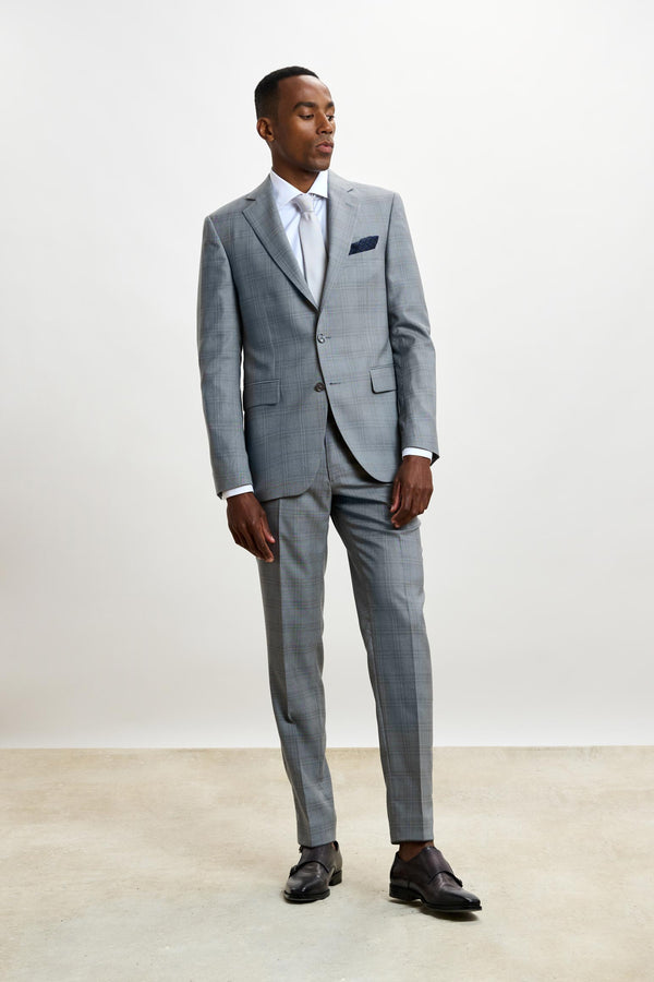 scabal Light Grey Check Soho Suit Sleek