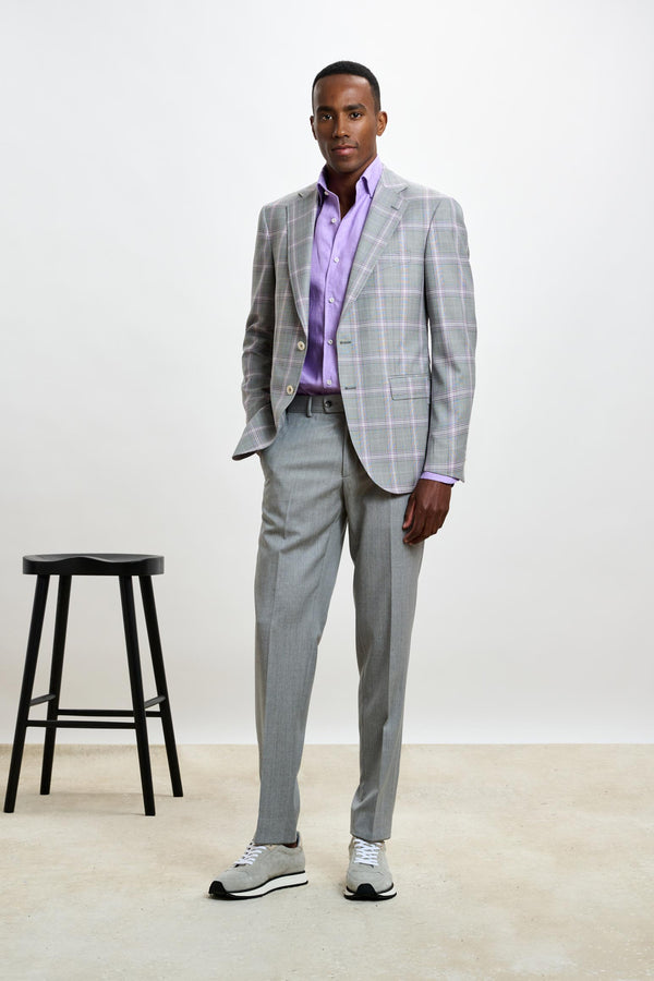 Scabal Light Grey & Lila Check Soho Jacket Mosaic