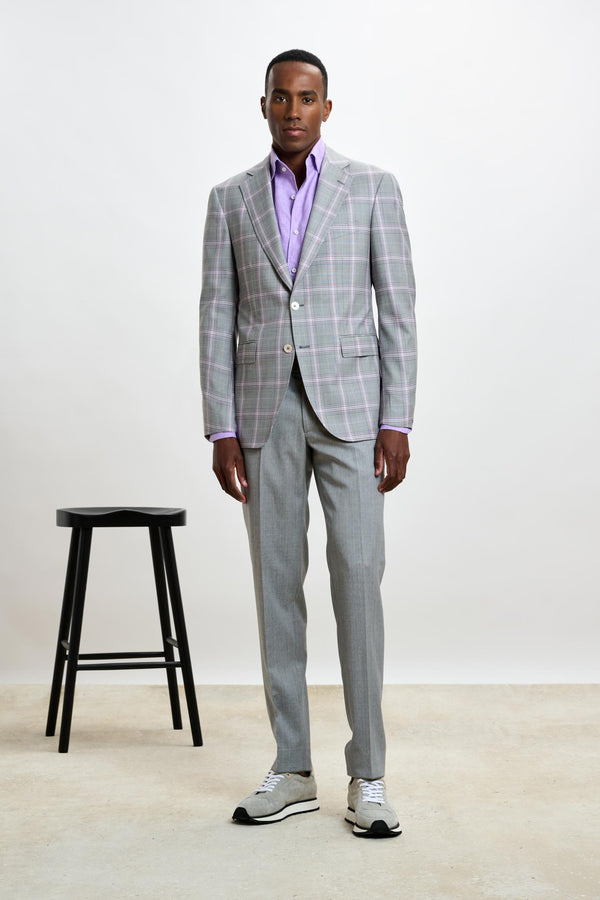 scabal Light Grey & Lila Check Soho Jacket Mosaic