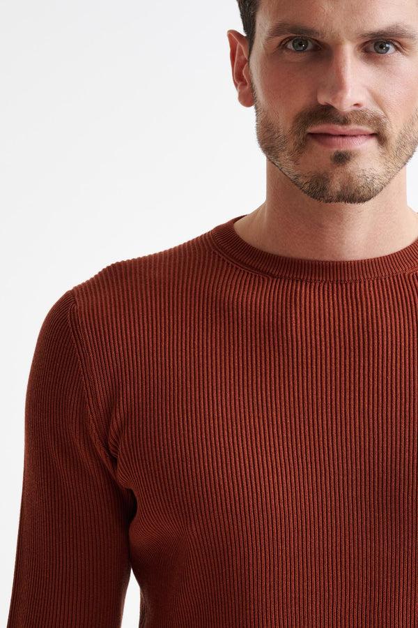 Scabal Mapple Brown 100% Cotton Rib Harrow Knitwear