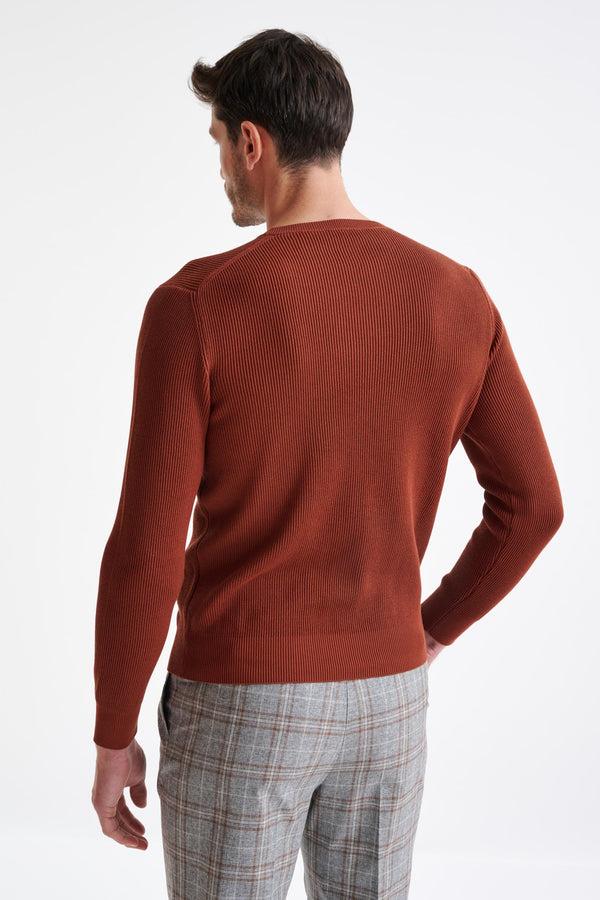 Scabal Mapple Brown 100% Cotton Rib Harrow Knitwear