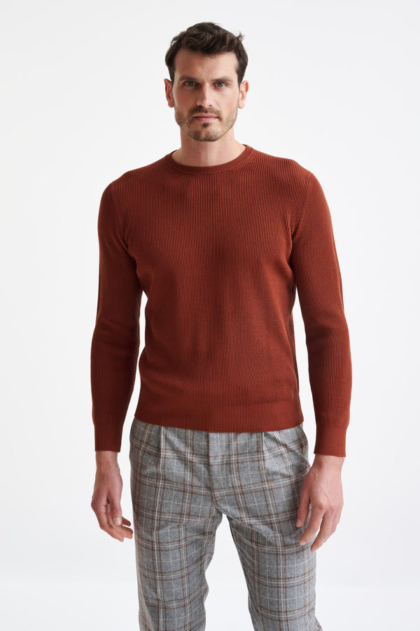 scabal Mapple Brown 100% Cotton Rib Harrow Knitwear