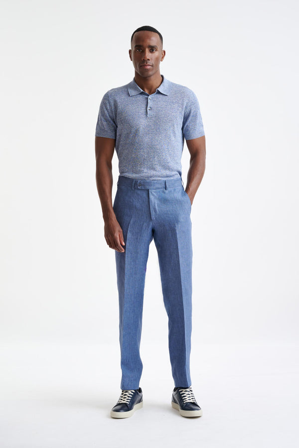 Scabal Mid-Blue Linen Farley Trousers Pure Linen