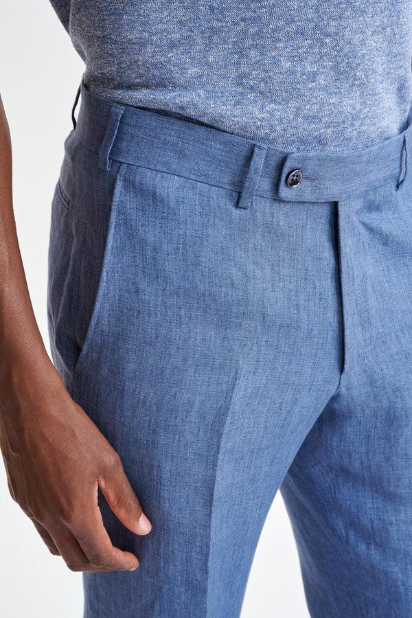 Scabal Mid-Blue Linen Farley Trousers Pure Linen