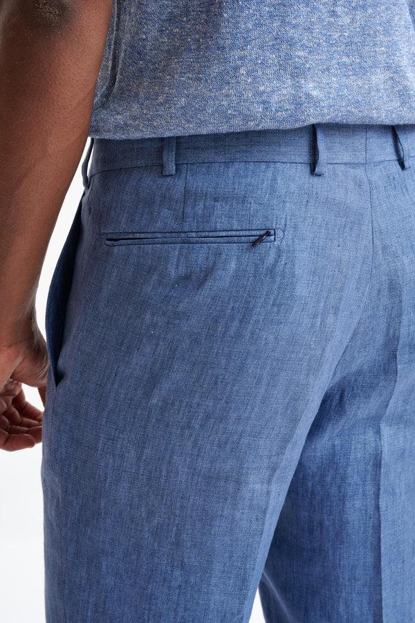 Scabal Mid-Blue Linen Farley Trousers Pure Linen
