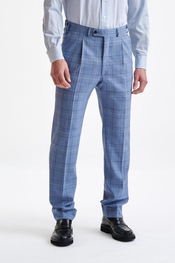 scabal Mid-Blue Wool Farley Trousers Lifestyle