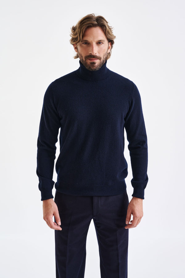 scabal Navy 100% Cashmere Drumberg Rollneck Knit