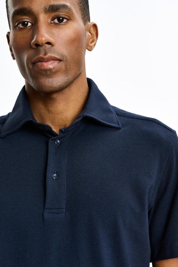Scabal Navy Cotton Piquet Polo Shirt