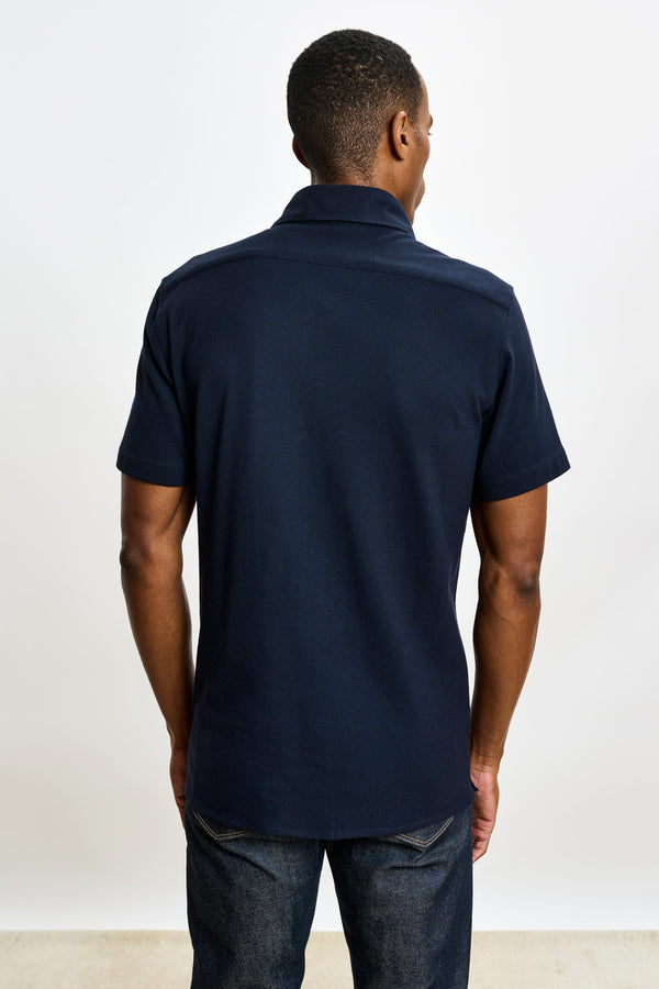 Scabal Navy Cotton Piquet Polo Shirt