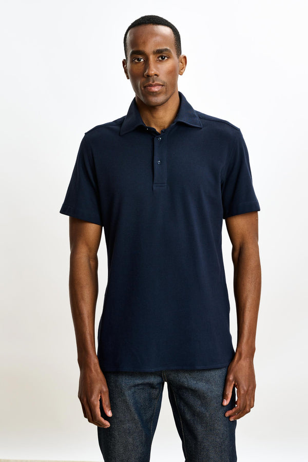 scabal Navy Cotton Piquet Polo Shirt
