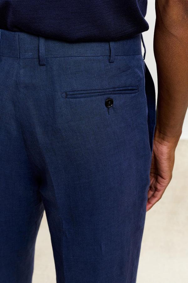 Scabal Navy Farley Trousers Pure Linen