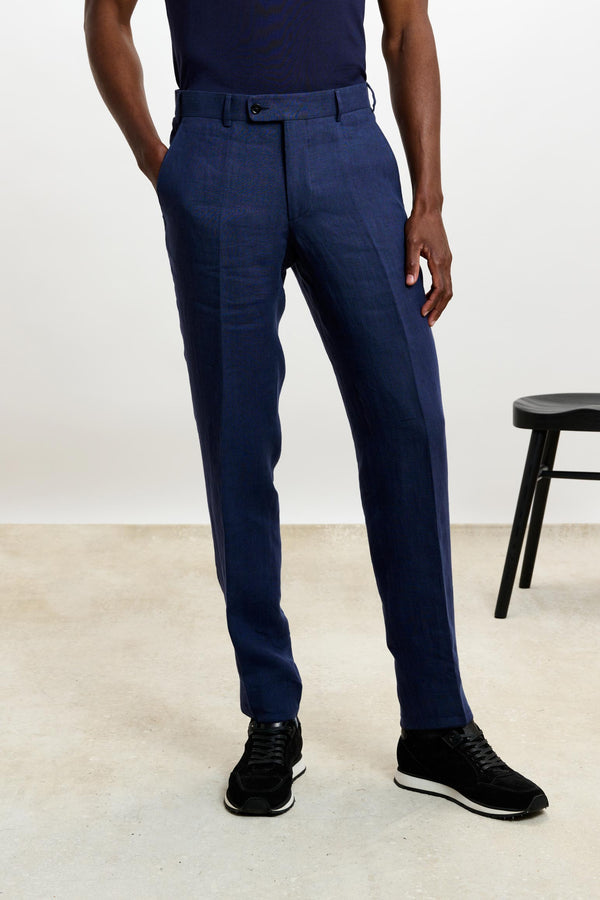 scabal Navy Farley Trousers Pure Linen