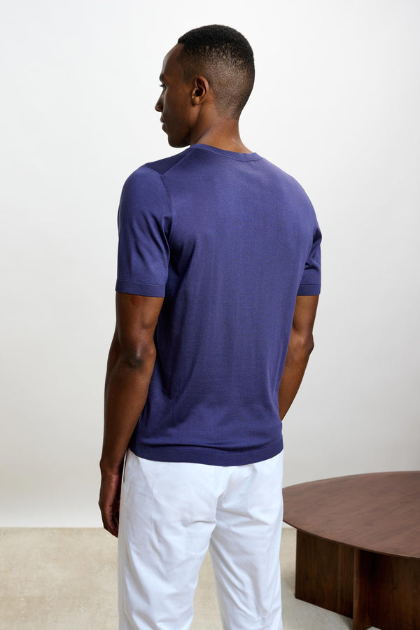 Scabal Navy Silk Penryn Short Sleeve Sweater