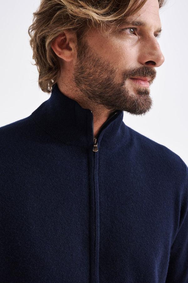 Scabal Navy Wool & Cashmere Thurso Full Zip Sweater