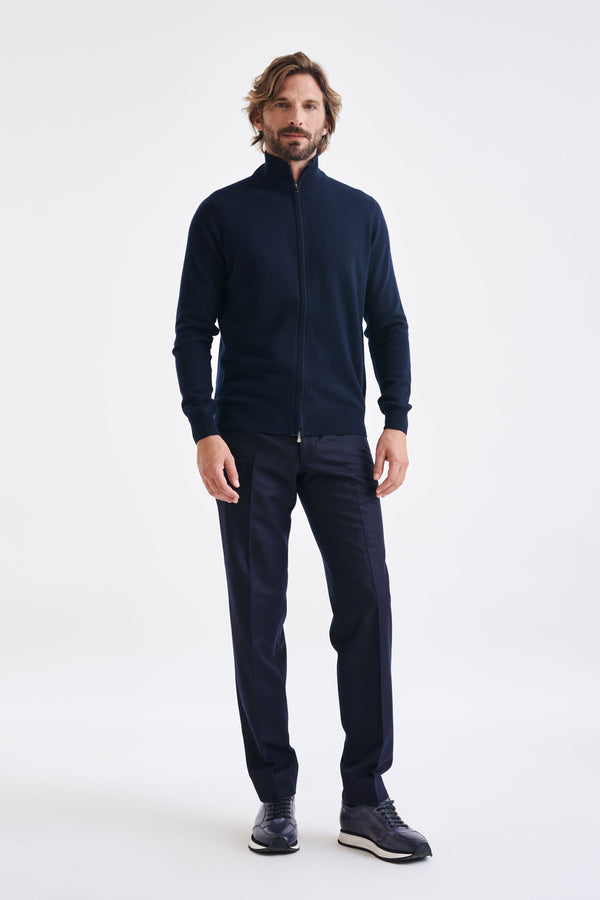 Scabal Navy Wool & Cashmere Thurso Full Zip Sweater