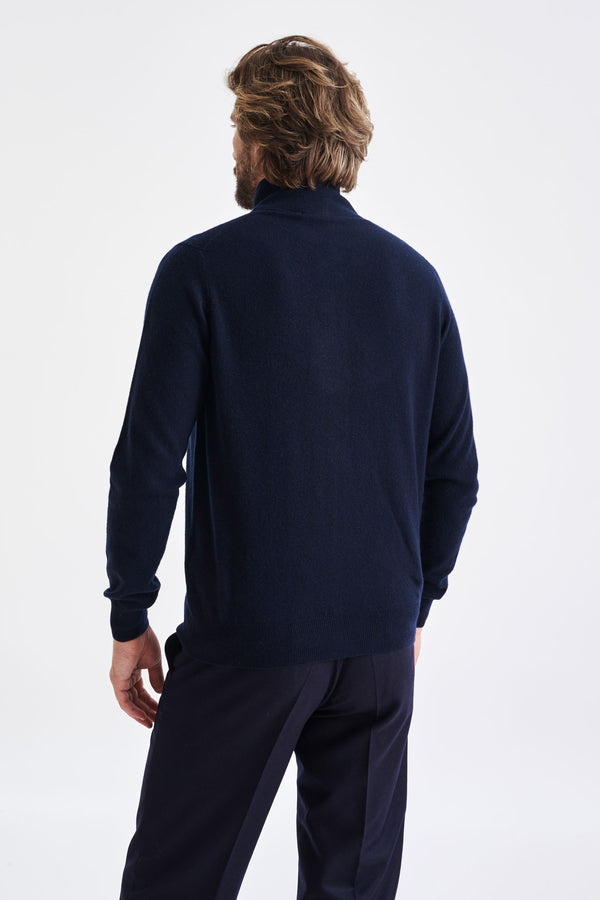 Scabal Navy Wool & Cashmere Thurso Full Zip Sweater