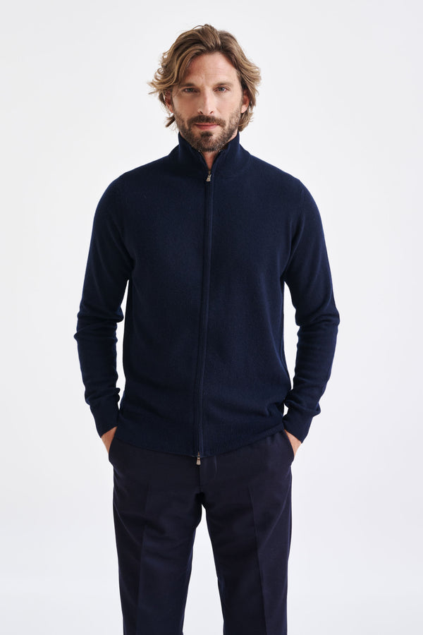 scabal Navy Wool & Cashmere Thurso Full Zip Sweater