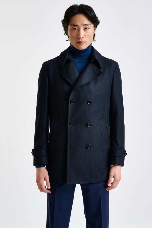 scabal Navy Wool Nelson Peacoat Zeus