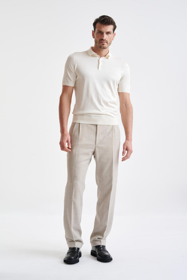 Scabal Off-White Cotton Kendal Knitted Polo Shirt