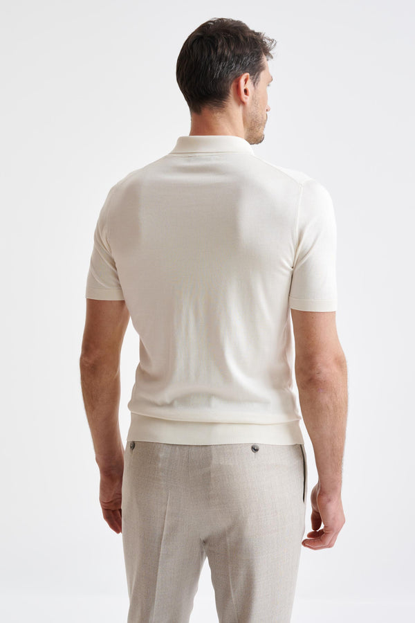 Scabal Off-White Cotton Kendal Knitted Polo Shirt