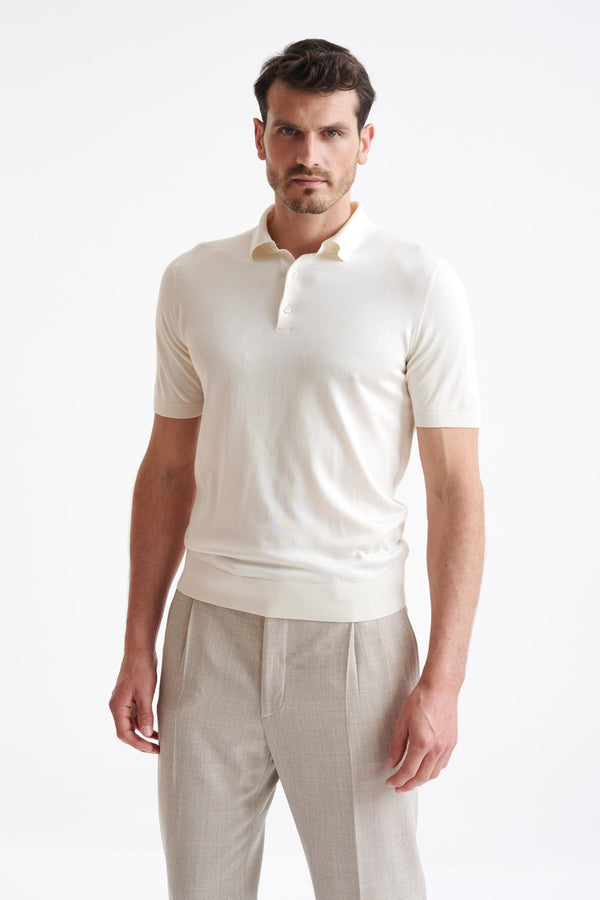 scabal Off-White Cotton Kendal Knitted Polo Shirt