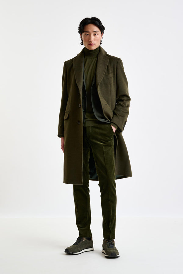 Scabal Olive Green Wool Hereford Overcoat Zeus