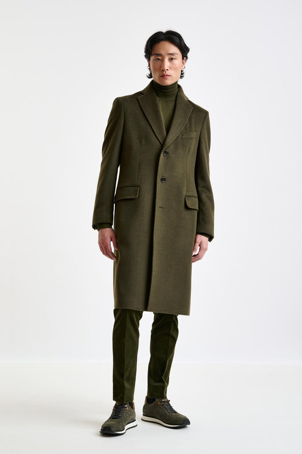Scabal Olive Green Wool Hereford Overcoat Zeus