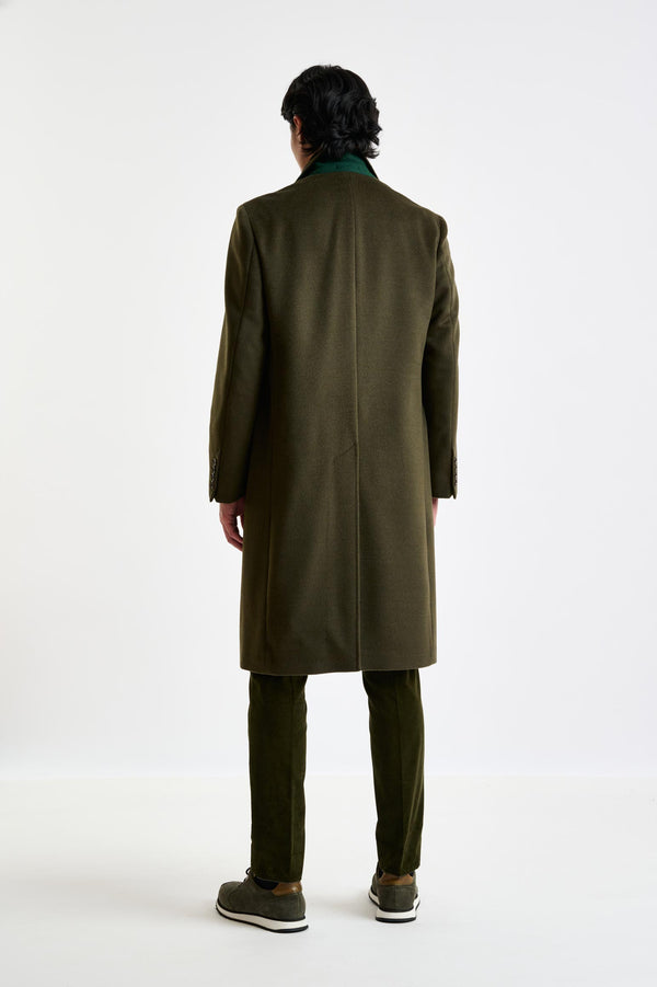 Scabal Olive Green Wool Hereford Overcoat Zeus