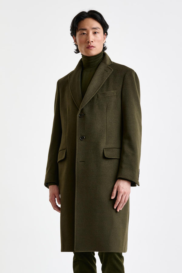 scabal Olive Green Wool Hereford Overcoat Zeus