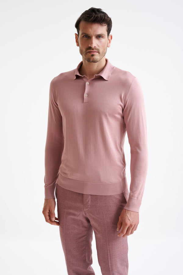 scabal Rose Silk Harwich Knitted Long Sleeve Polo