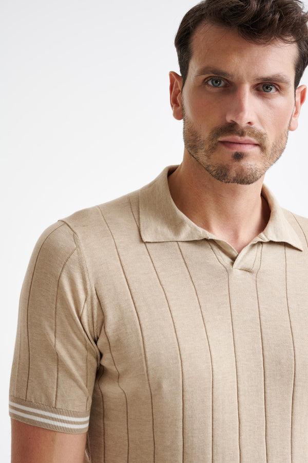 Scabal Safari Beige Cotton Wide Rib Dawlish Knit