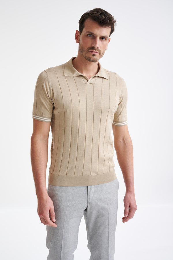 scabal Safari Beige Cotton Wide Rib Dawlish Knit