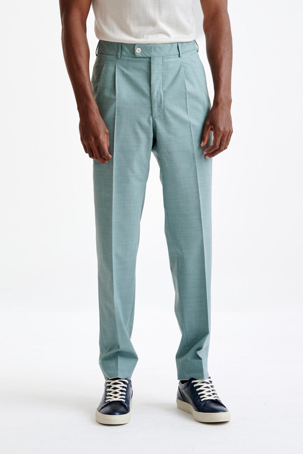 scabal Sage Green Wool Farley Trousers Dynamic