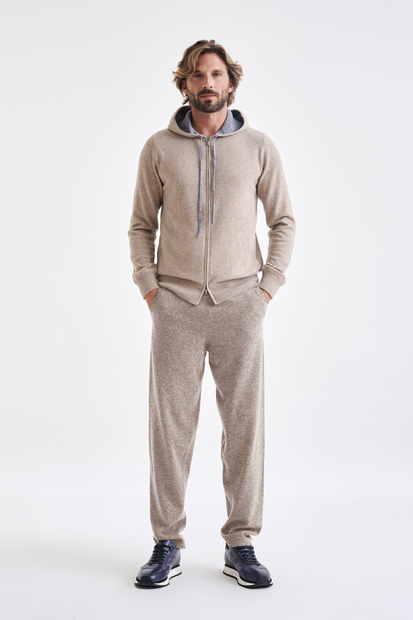 Scabal Sand Melange 100% Cashmere Fowey Hoodie Knit