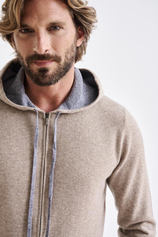 Scabal Sand Melange 100% Cashmere Fowey Hoodie Knit