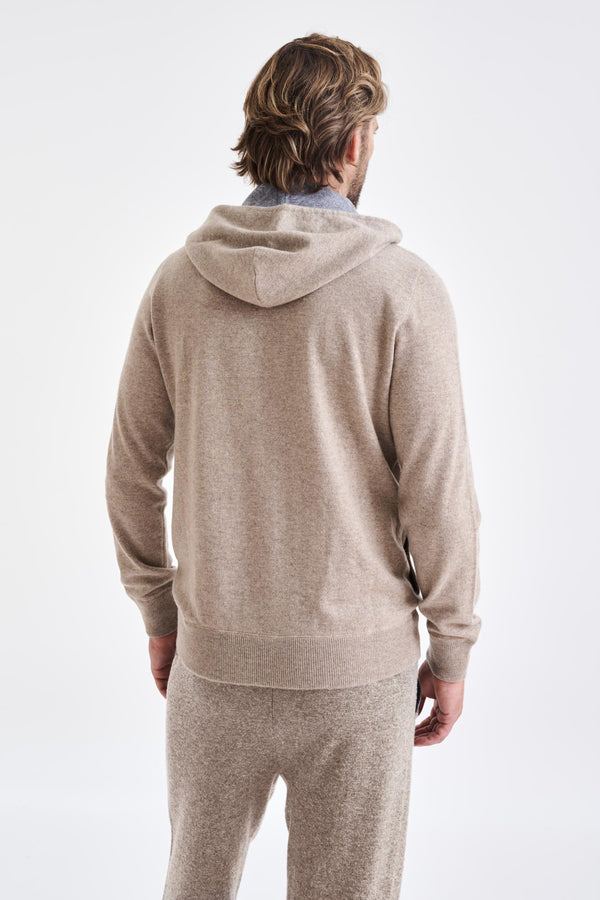 Scabal Sand Melange 100% Cashmere Fowey Hoodie Knit