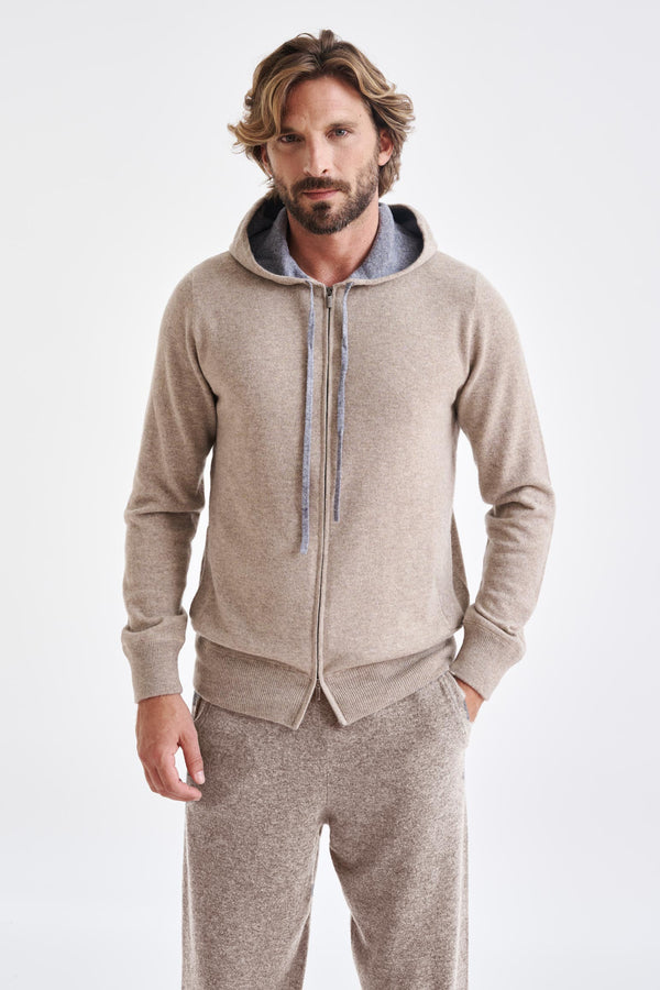 scabal Sand Melange 100% Cashmere Fowey Hoodie Knit