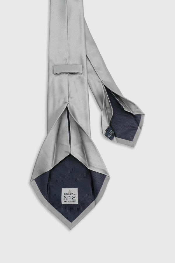Scabal Silver Grey Silk Satin 7 Fold Tie