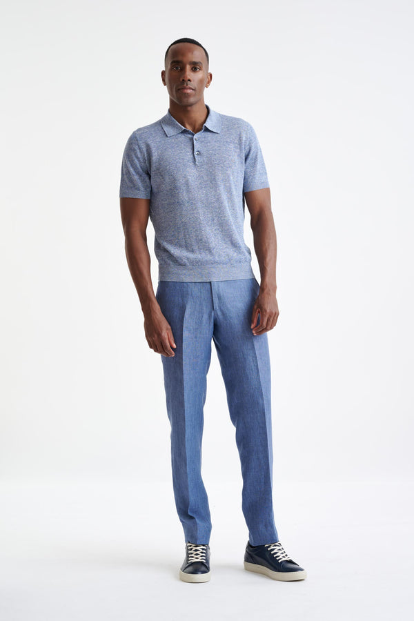 Scabal Steel Blue Linen Cotton Rye Polo Shirt