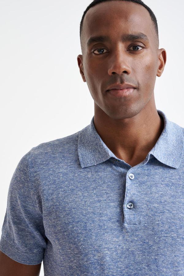 Scabal Steel Blue Linen Cotton Rye Polo Shirt