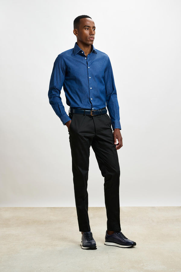 Scabal Stone Denim Casual Long Sleeve Shirt