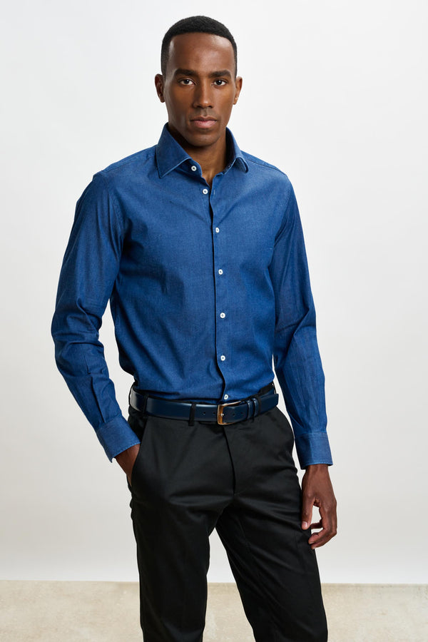 scabal Stone Denim Casual Long Sleeve Shirt