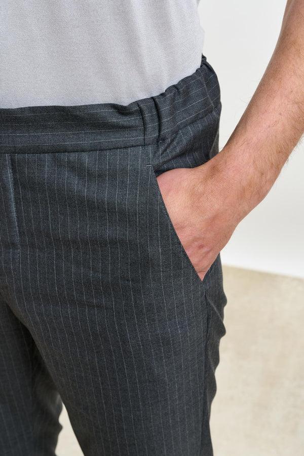 Scabal Striped Grey Perth Drawstring Trousers Eton