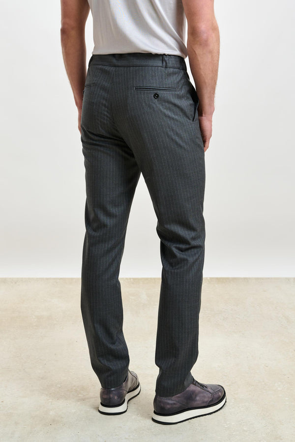 Scabal Striped Grey Perth Drawstring Trousers Eton